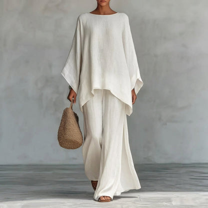 Women’s Flowing Two-Piece Set with Oversized Tunic Top and Maxi Skirt
