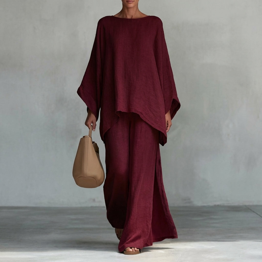 Women’s Flowing Two-Piece Set with Oversized Tunic Top and Maxi Skirt