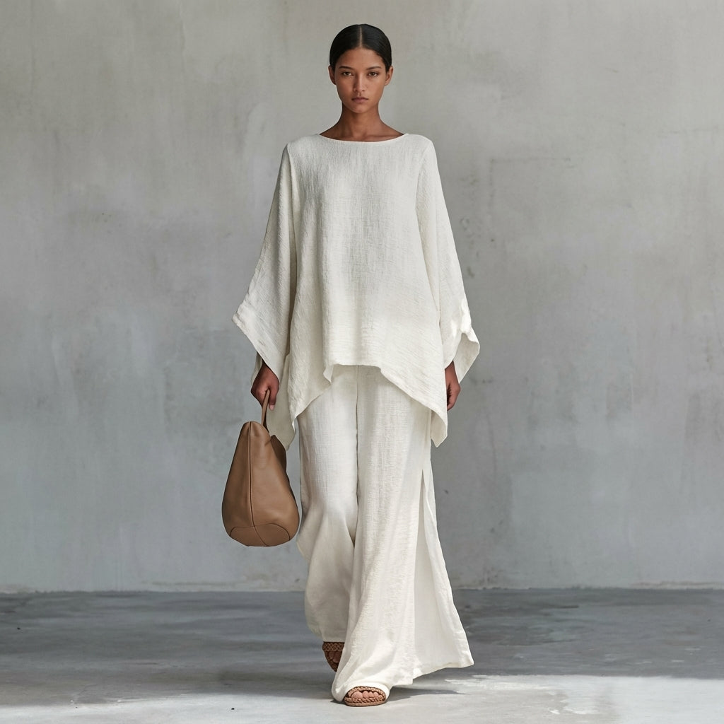 Women’s Flowing Two-Piece Set with Oversized Tunic Top and Maxi Skirt