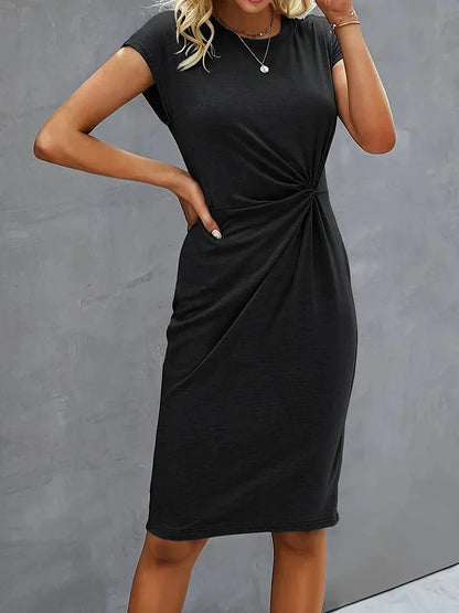 Women’s Elegant Fitted Midi Dress with Twist Detail