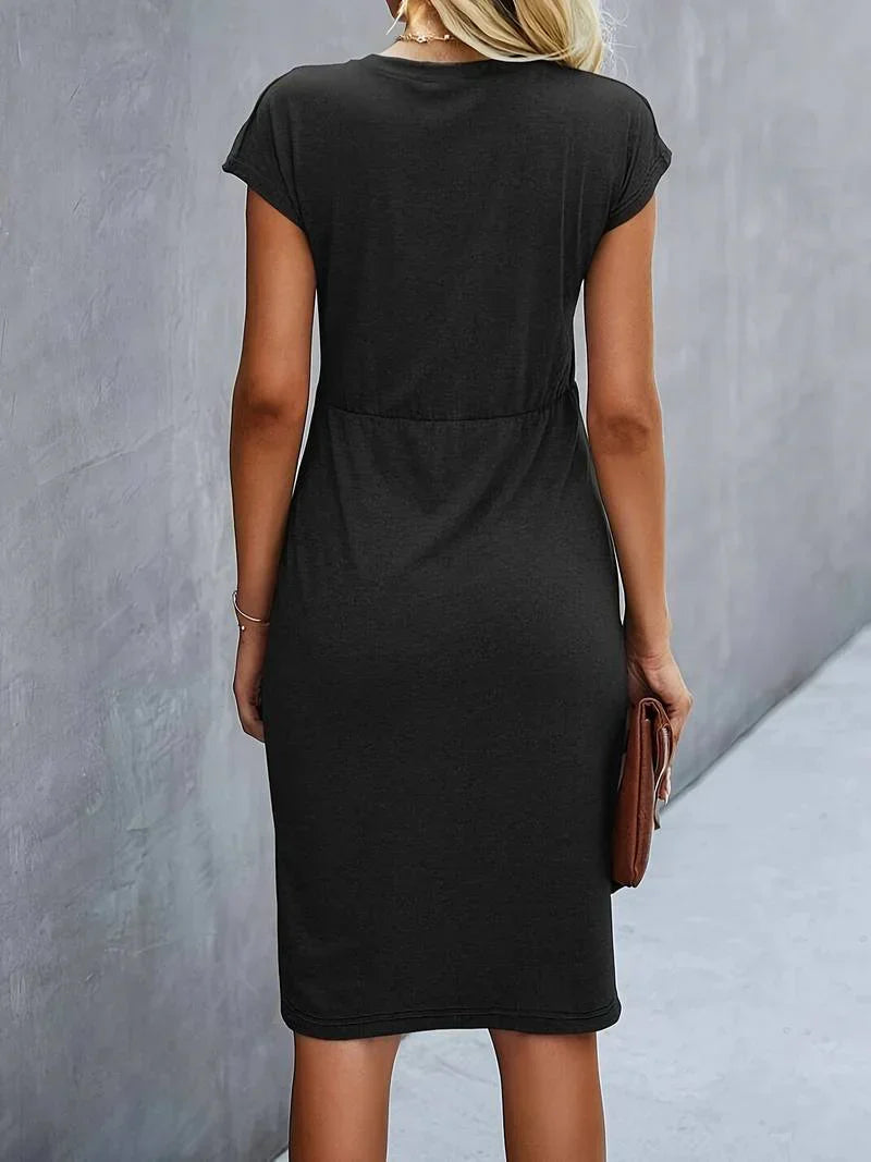 Women’s Elegant Fitted Midi Dress with Twist Detail