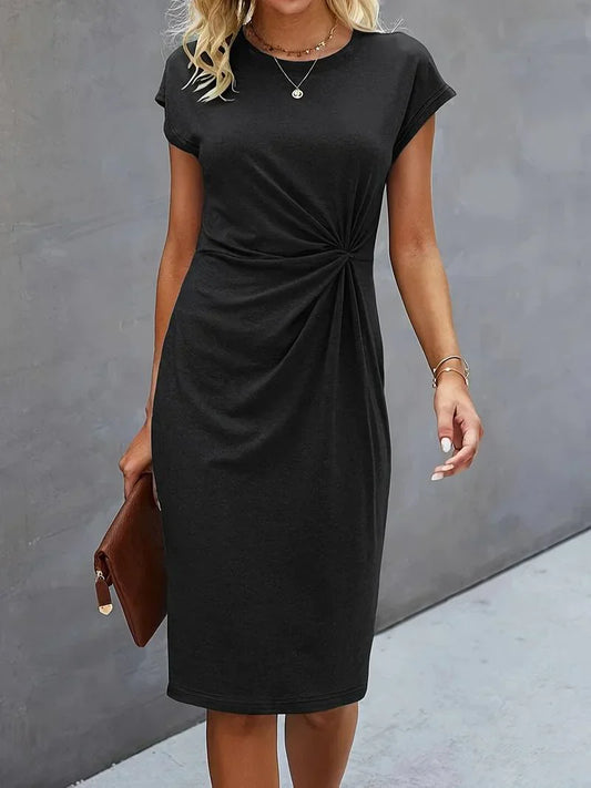 Women’s Elegant Fitted Midi Dress with Twist Detail