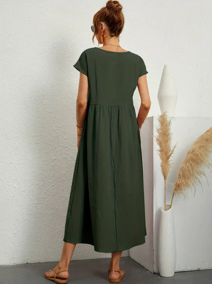 Women’s Short Sleeve Midi Dress with Relaxed A-Line Silhouette