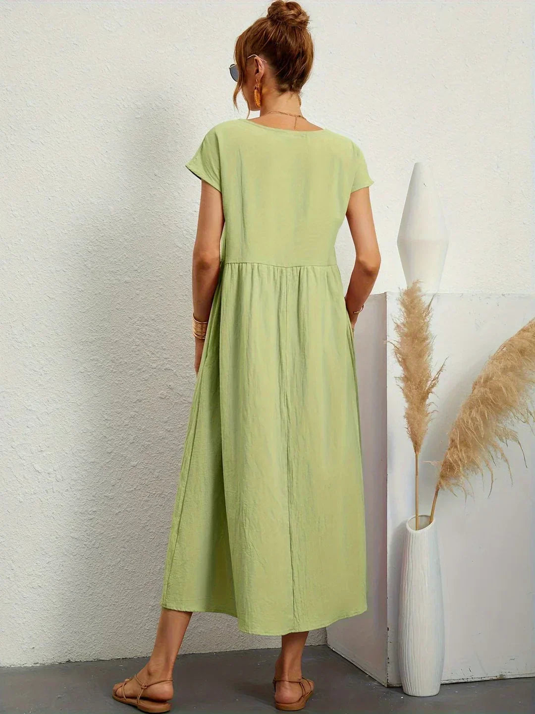 Women’s Short Sleeve Midi Dress with Relaxed A-Line Silhouette