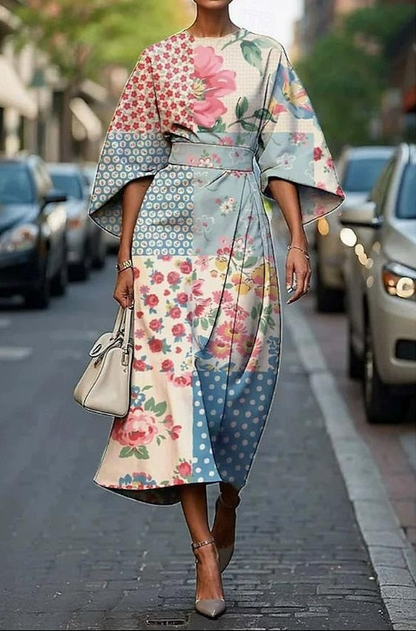 Women's Elegant Kimono Sleeve Midi Dress