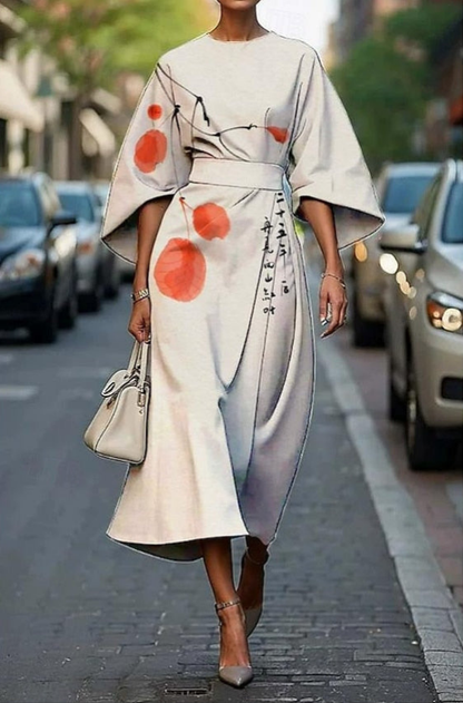 Women's Elegant Kimono Sleeve Midi Dress