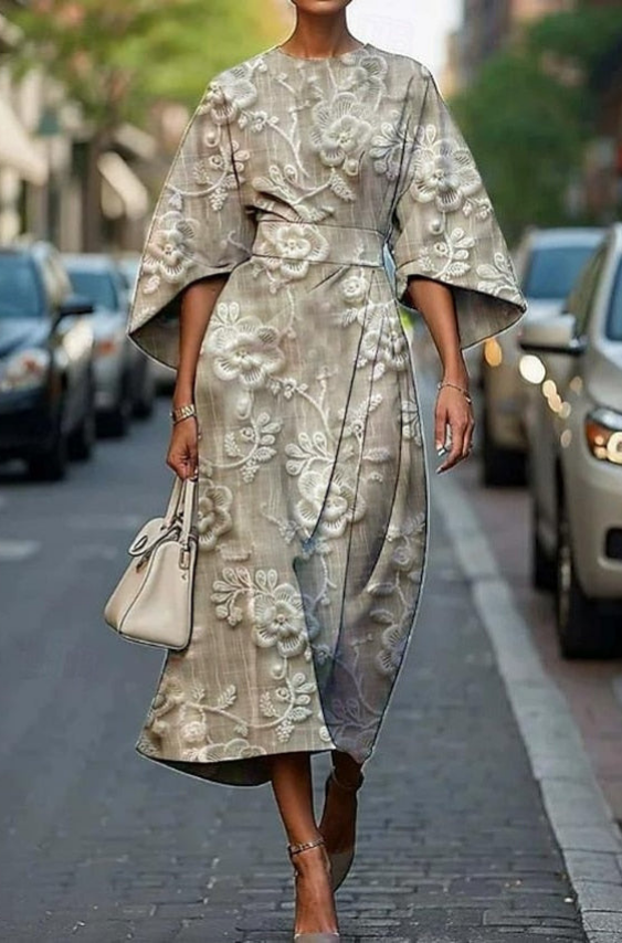Women's Elegant Kimono Sleeve Midi Dress