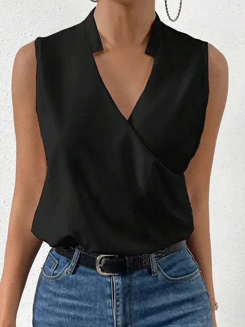 Sleeveless Wrap V-Neck Top with Relaxed Fit