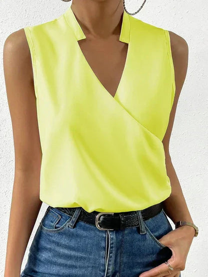 Sleeveless Wrap V-Neck Top with Relaxed Fit