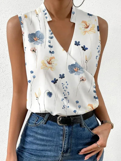 Sleeveless Wrap V-Neck Top with Relaxed Fit