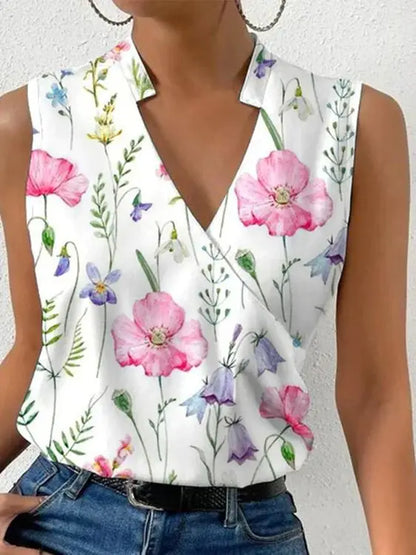 Sleeveless Wrap V-Neck Top with Relaxed Fit
