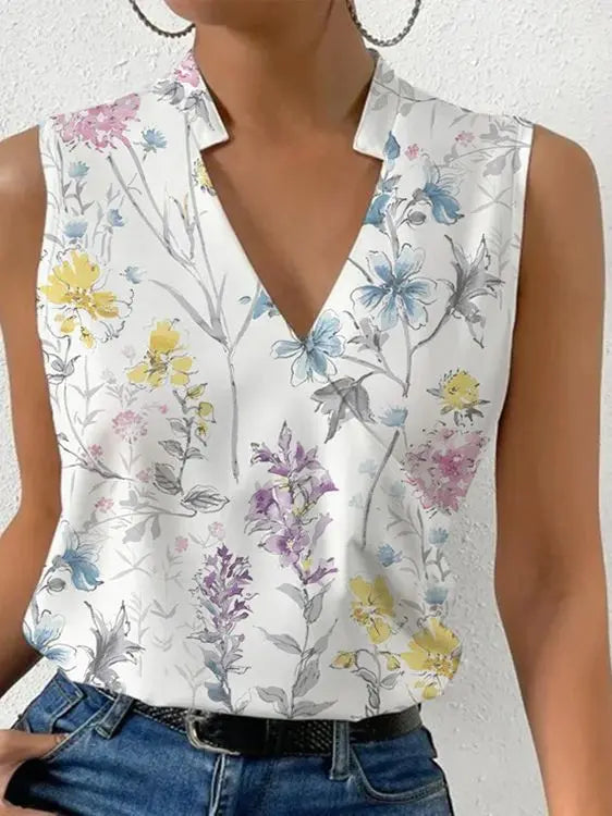 Sleeveless Wrap V-Neck Top with Relaxed Fit