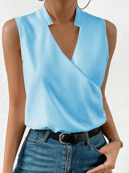 Sleeveless Wrap V-Neck Top with Relaxed Fit