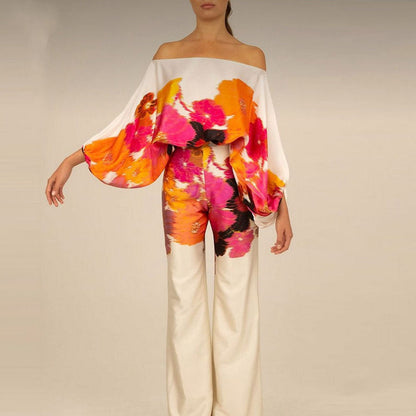 Women’s Artistic One-Shoulder Printed Two-Piece Pants Set