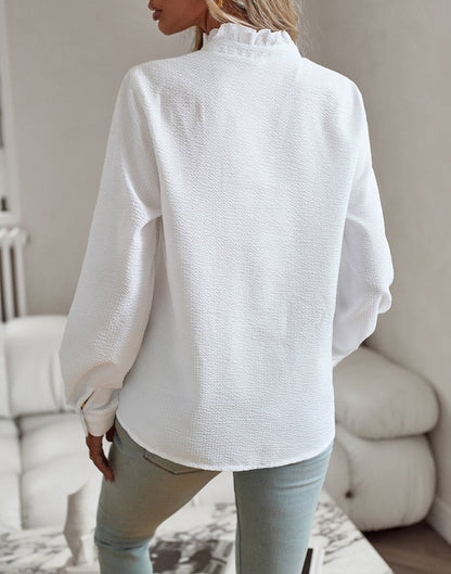 Elegant Ruffle-Trim Button-Front Blouse for Women