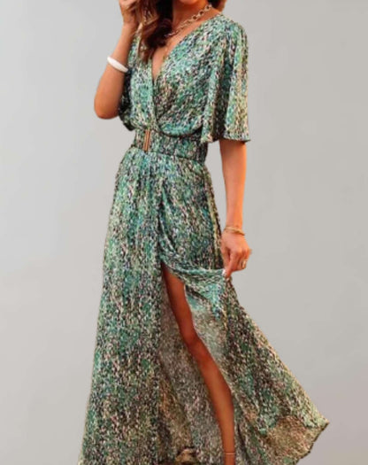Floral Wrap Maxi Dress with Side Slit