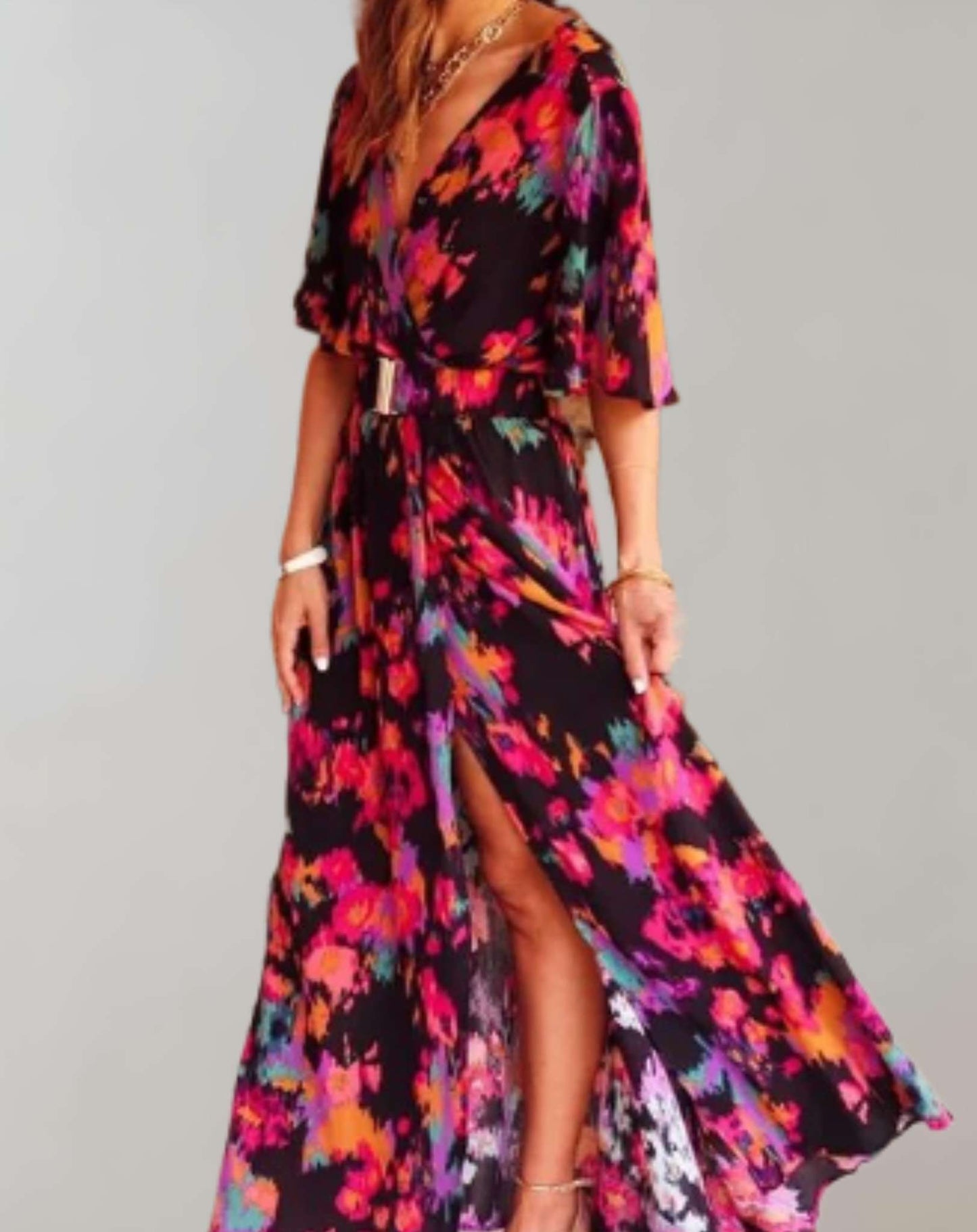 Floral Wrap Maxi Dress with Side Slit
