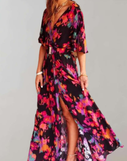 Floral Wrap Maxi Dress with Side Slit