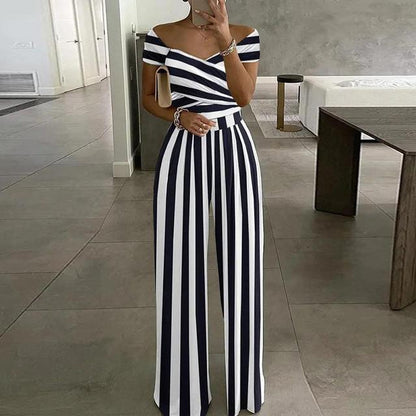 Women’s Off Shoulder Floral Wide Leg Jumpsuit Summer Outfit