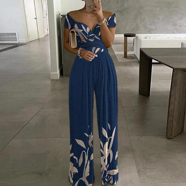 Women’s Off Shoulder Floral Wide Leg Jumpsuit Summer Outfit