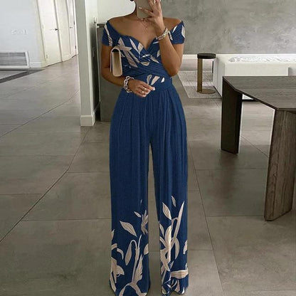 Women’s Off Shoulder Floral Wide Leg Jumpsuit Summer Outfit