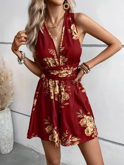 Women’s Floral Dress Style Romper with Open Back