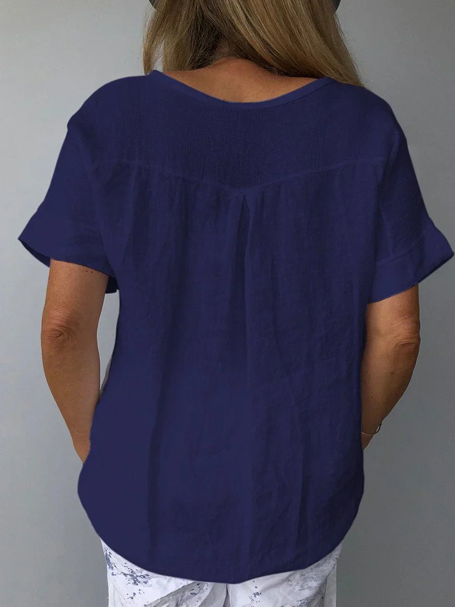 Women’s Relaxed V Neck Short Sleeve Blouse Everyday Top