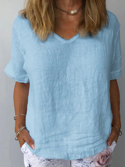 Women’s Relaxed V Neck Short Sleeve Blouse Everyday Top