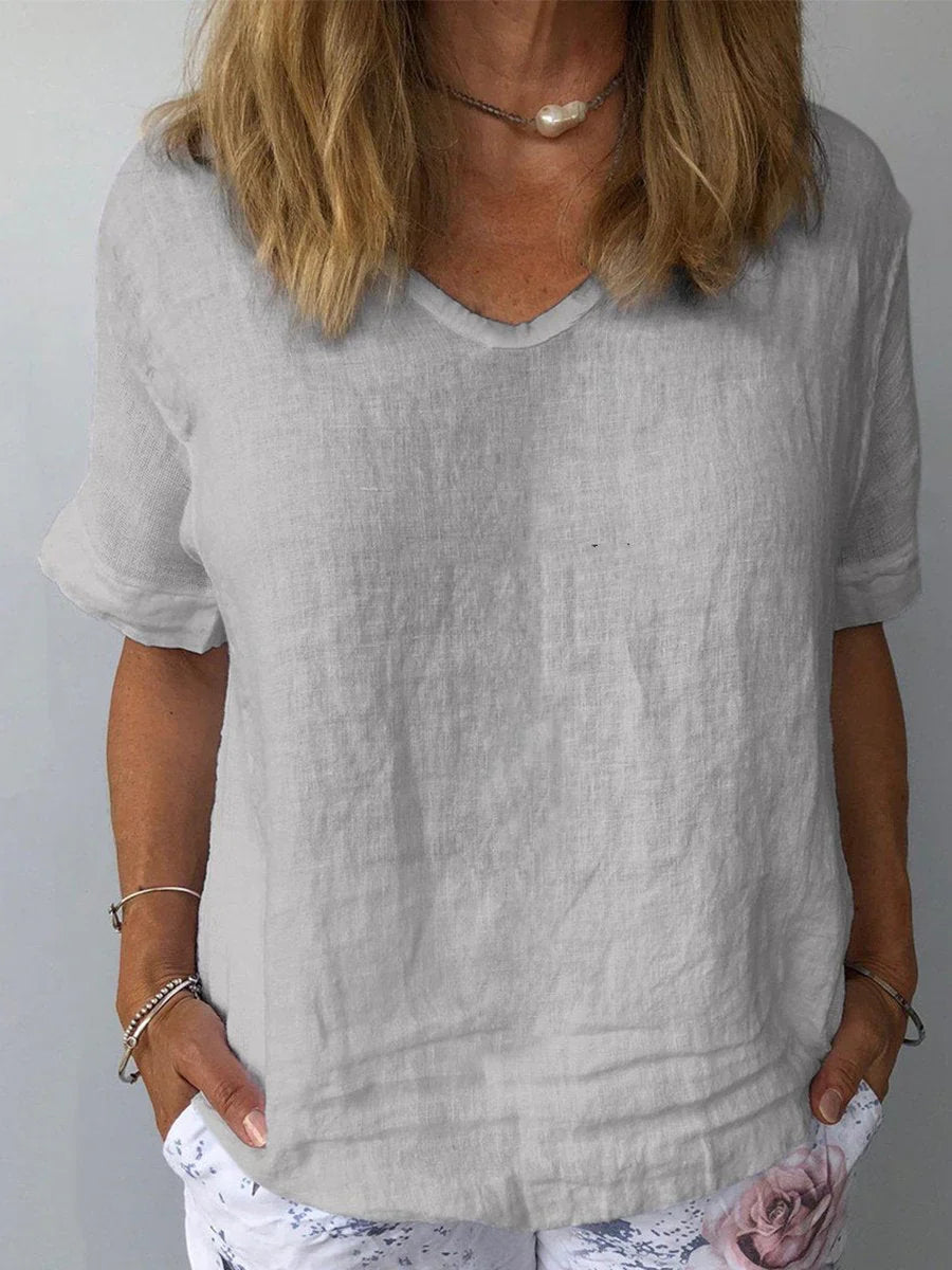 Women’s Relaxed V Neck Short Sleeve Blouse Everyday Top
