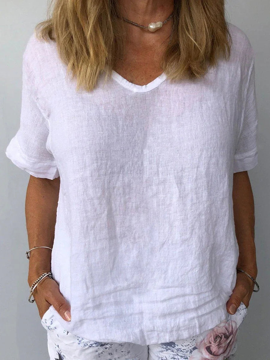 Women’s Relaxed V Neck Short Sleeve Blouse Everyday Top
