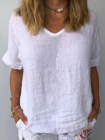 Women’s Relaxed V Neck Short Sleeve Blouse Everyday Top