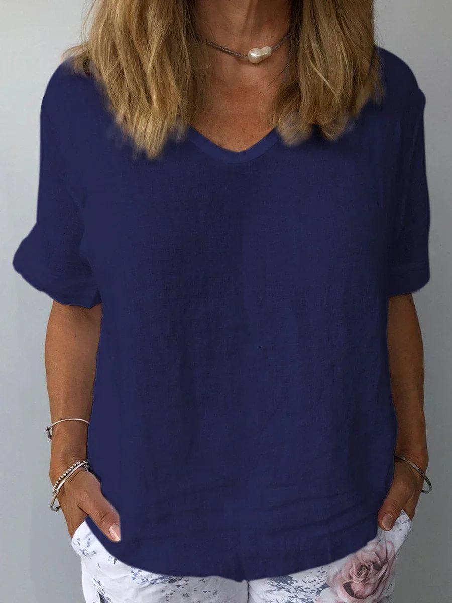 Women’s Relaxed V Neck Short Sleeve Blouse Everyday Top