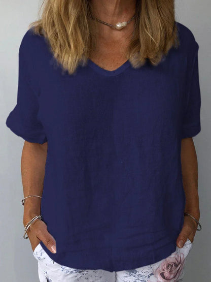 Women’s Relaxed V Neck Short Sleeve Blouse Everyday Top