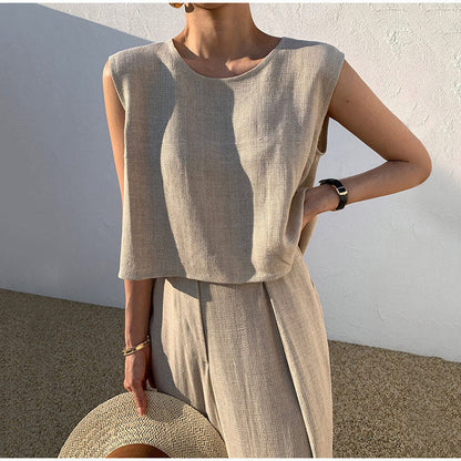 Relaxed Sleeveless Top & Wide-Leg Pants Set