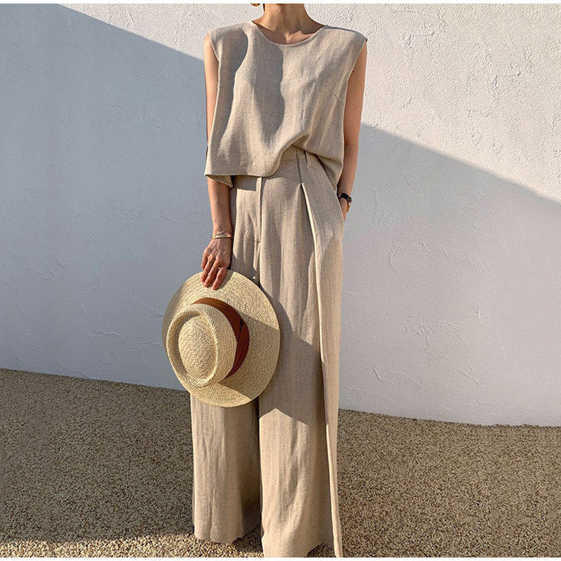 Relaxed Sleeveless Top & Wide-Leg Pants Set
