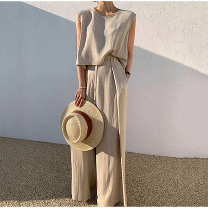 Relaxed Sleeveless Top & Wide-Leg Pants Set