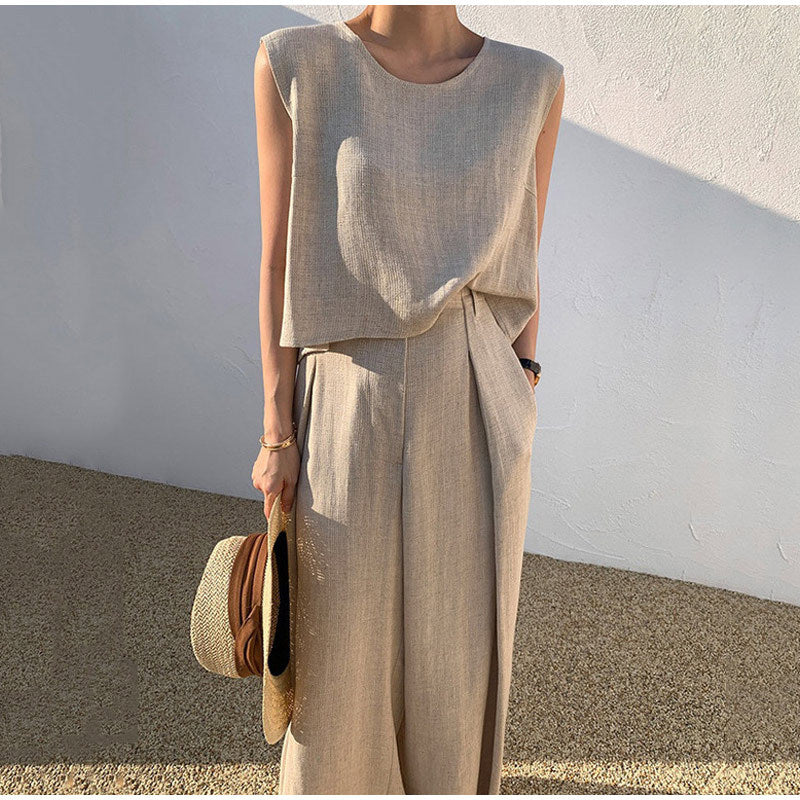 Relaxed Sleeveless Top & Wide-Leg Pants Set