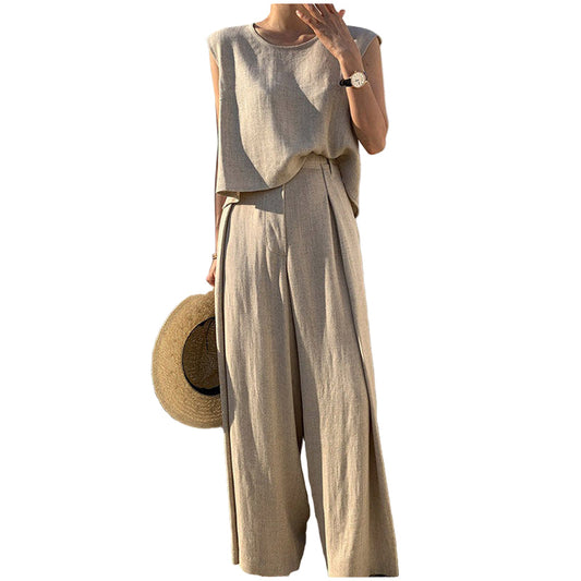 Relaxed Sleeveless Top & Wide-Leg Pants Set