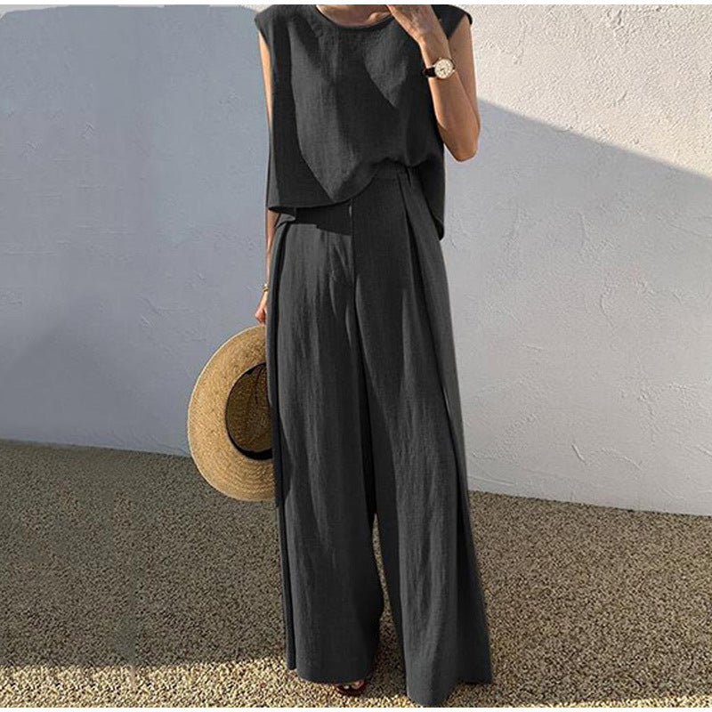 Relaxed Sleeveless Top & Wide-Leg Pants Set