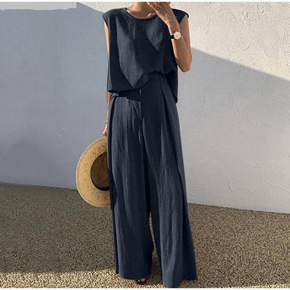 Relaxed Sleeveless Top & Wide-Leg Pants Set