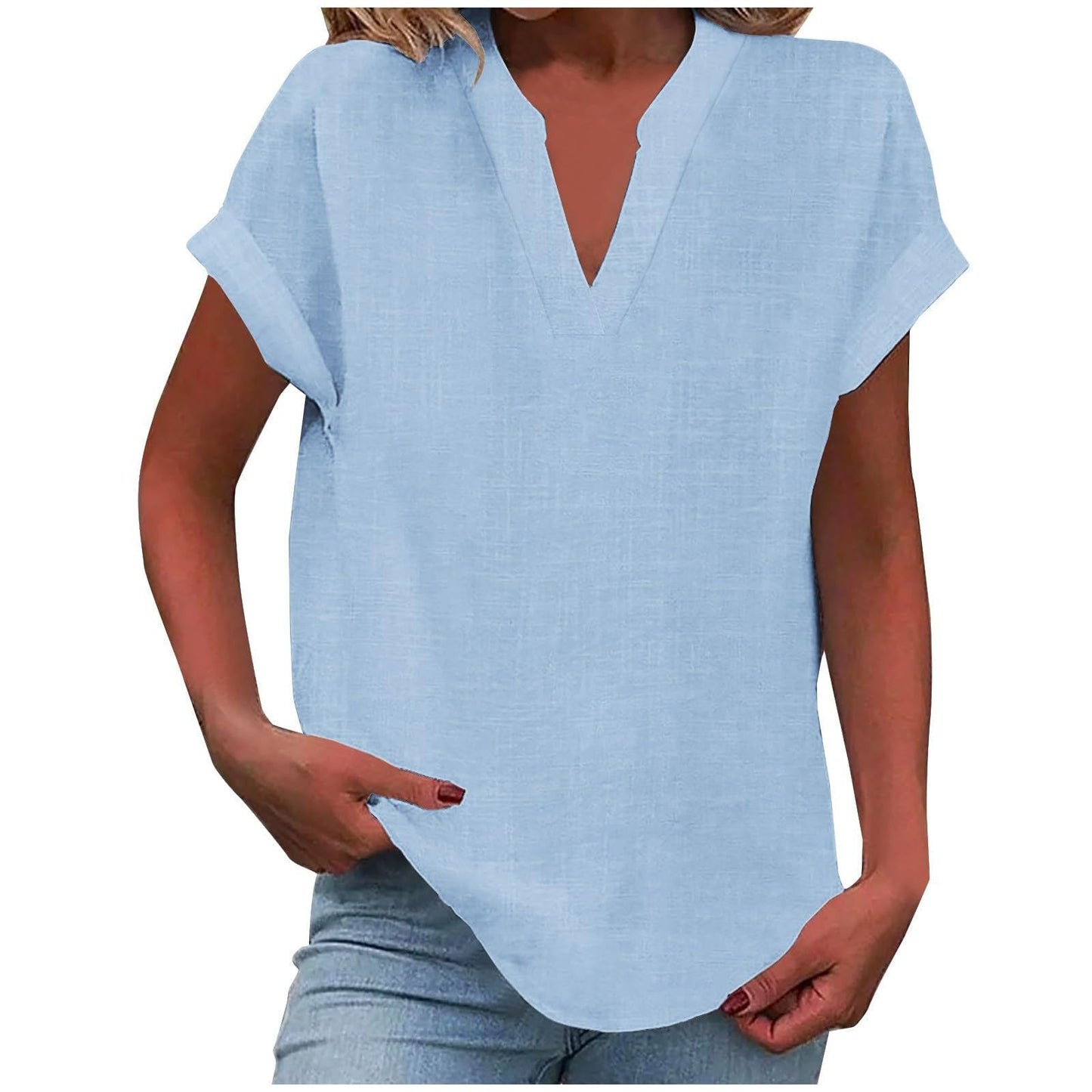 Casual V-Neck Short Sleeve Blouse for Women