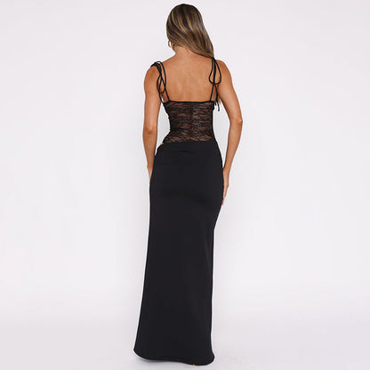 Elegant Strap Maxi Dress with Lace Detail