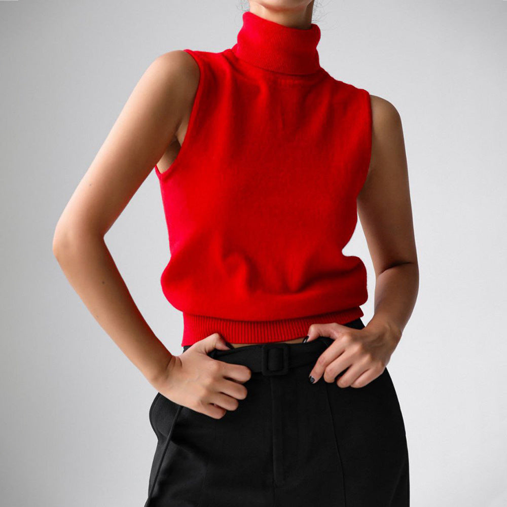 Women's Sleeveless Mock Neck Knit Top