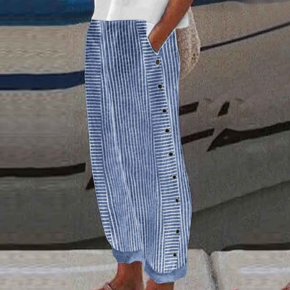 Sera Striped Linen Cotton Pants for Women, Casual