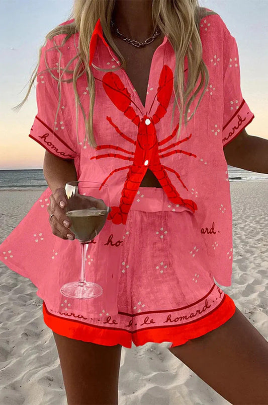 Lobster Print Two-Piece Summer Set for Women