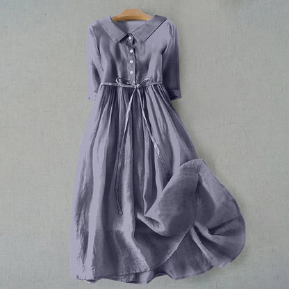 Button Front A-Line Casual Midi Dress for Women