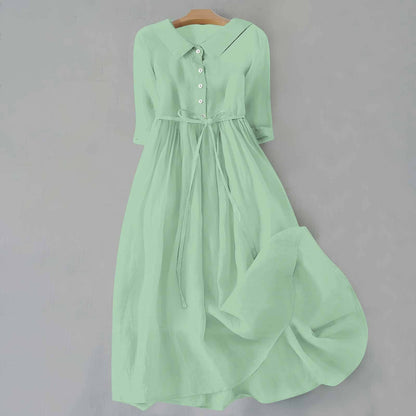 Button Front A-Line Casual Midi Dress for Women