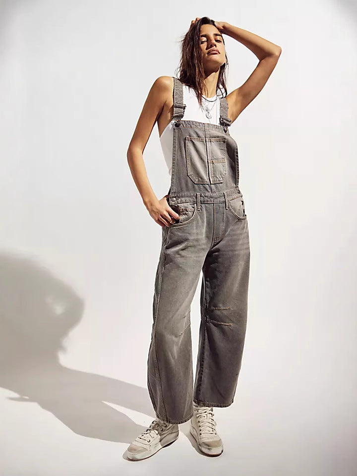 Women's Oversized Denim Overalls with Pockets