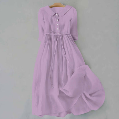 Button Front A-Line Casual Midi Dress for Women