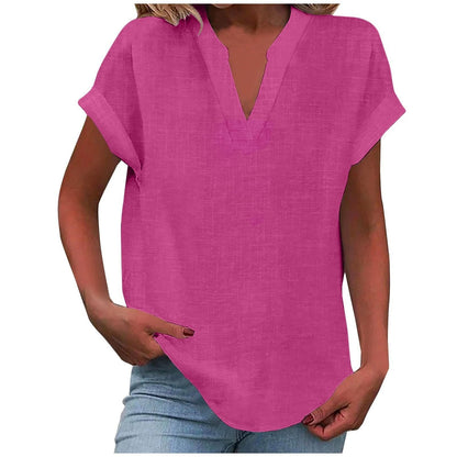 Casual V-Neck Short Sleeve Blouse for Women